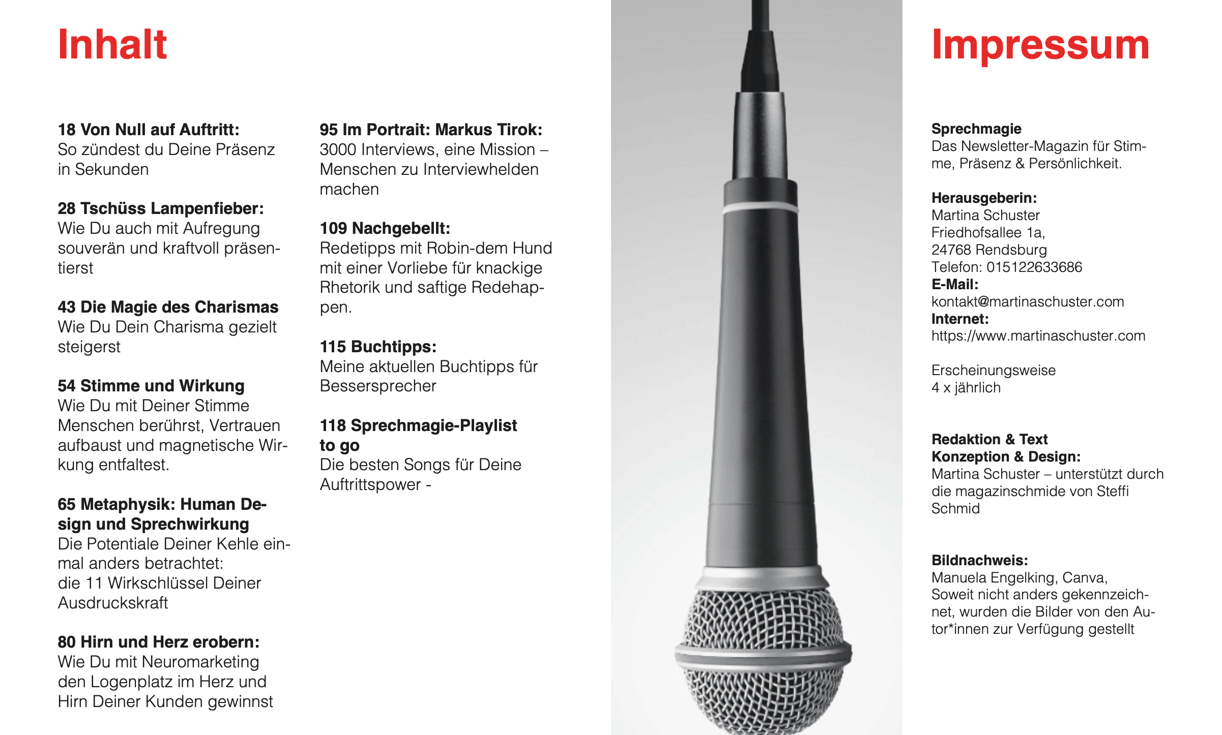 Inhaltsverzeichnis Magazin #1 Sprechmagie Inhaltsverzeichnis